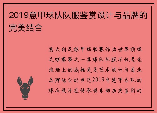 2019意甲球队队服鉴赏设计与品牌的完美结合